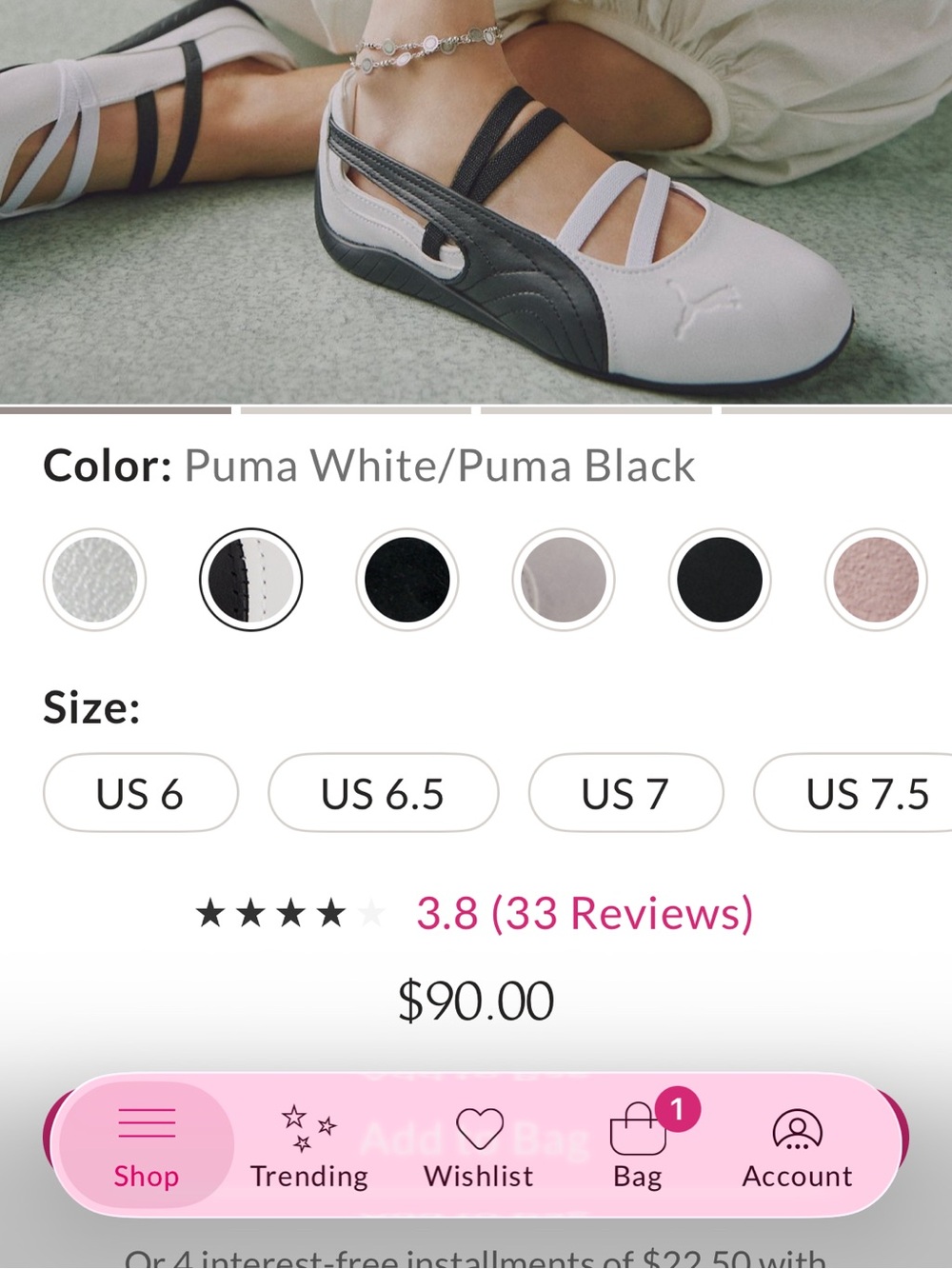 Puma White and Black Mary Jane Ballet Flats